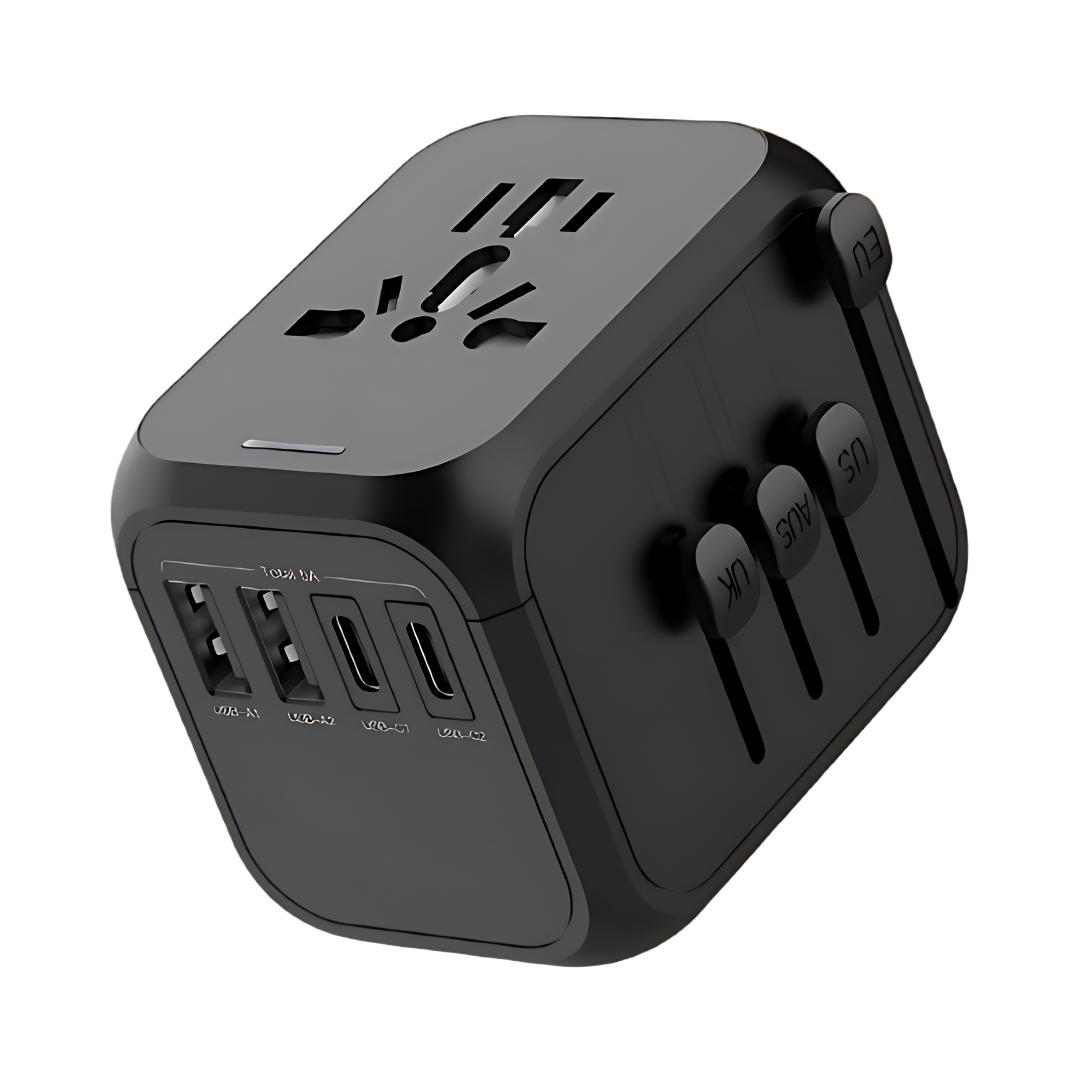 Adaptor Universal de Călătorie cu 5 Porturi de Încărcare — 2 USB-A, 2 USB-C, Compatibil US/UK/EU/AU/Asia