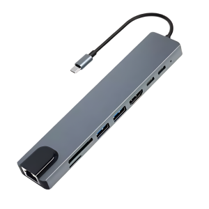 Hub USB-C 8 în 1 - HDMI 4K, PD 100W, Ethernet, MicroSD