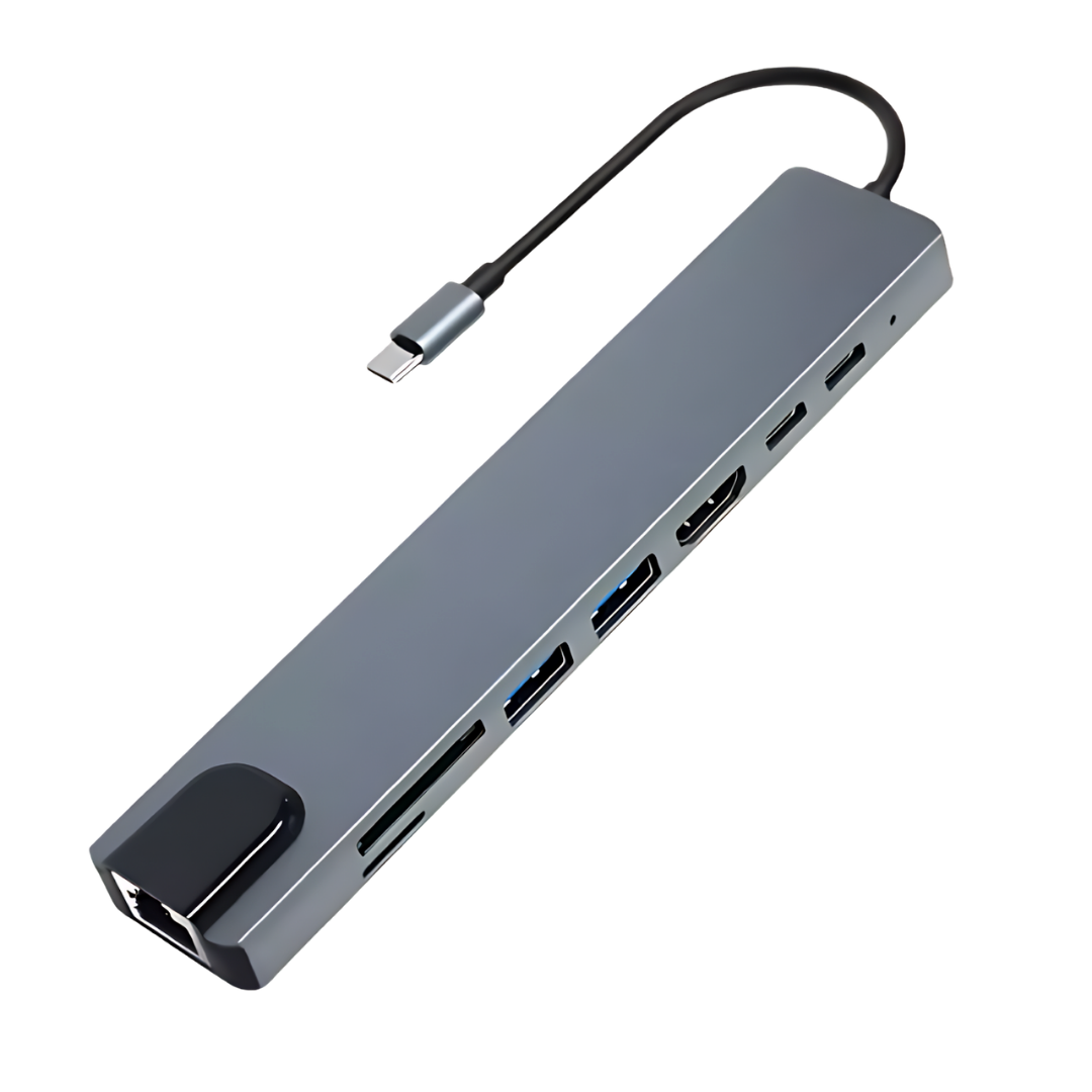 Hub USB-C 8 în 1 – HDMI 4K, PD 100W, Ethernet, MicroSD