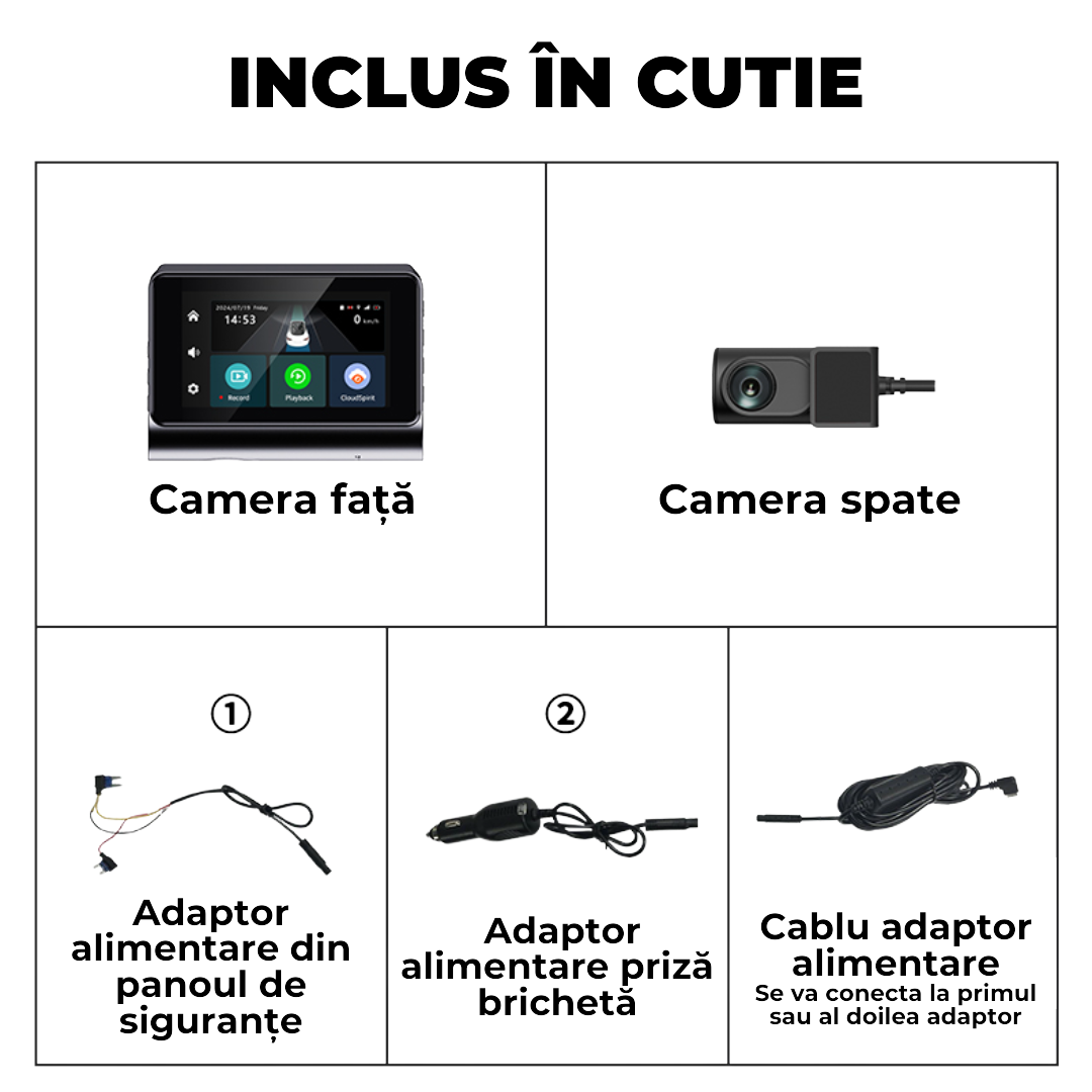 Cameră Auto DVR 4G GPS – Față+Spate, 2K 1440p, Ecran IPS 3″, Comunicare Bidirecțională