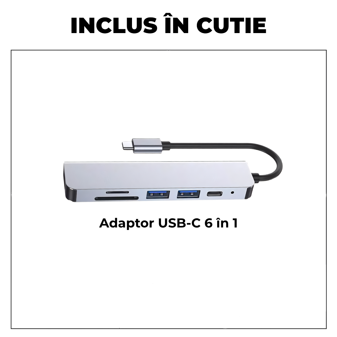 Hub USB-C 6 în 1 – HDMI 4K, PD 100W, MicroSD, USB 3.0